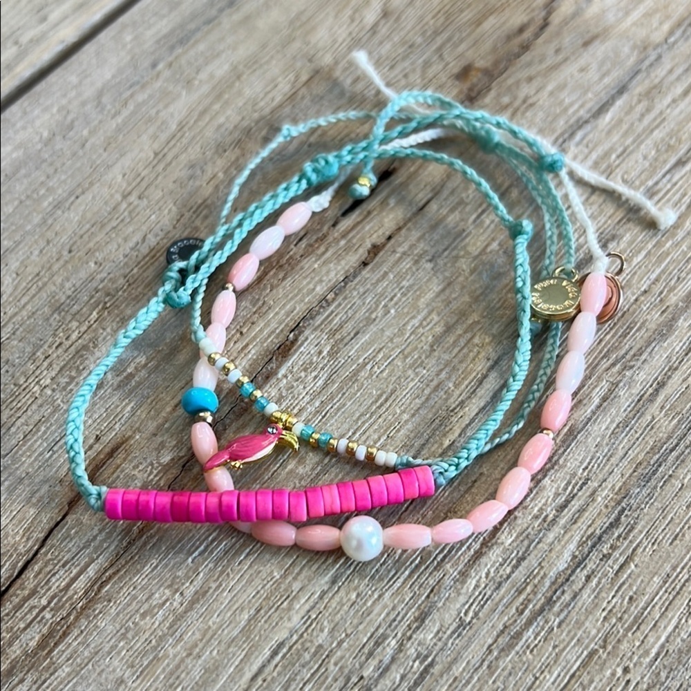 Pura Vida Bracelet Bundle Parrot Toucan Bird Shell Bead Pearl Pink Rare Gold